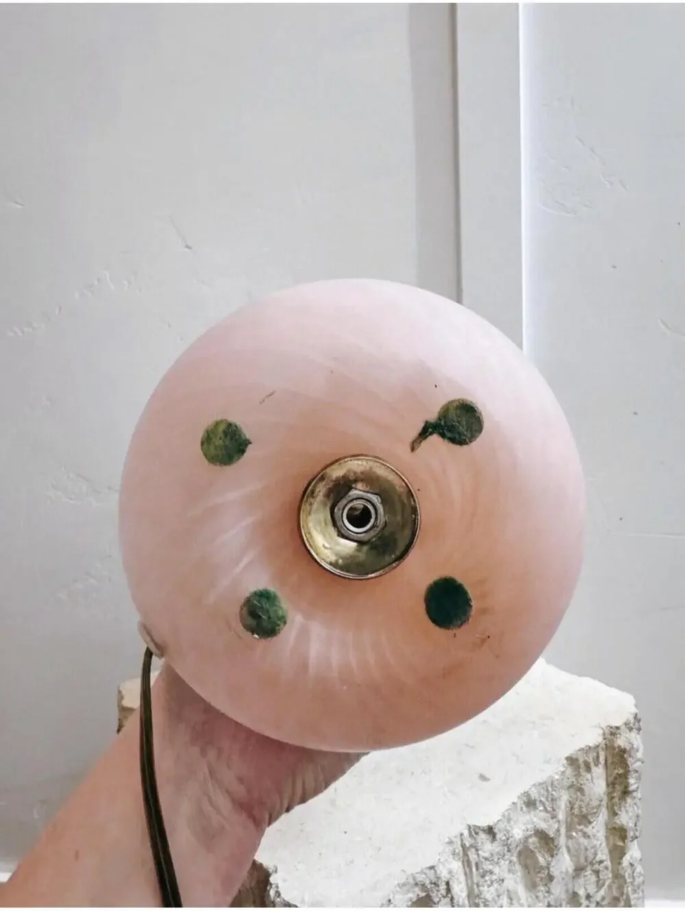 (P) Vintage 1980s Italian Murano Art Glass Frosted Pink White Swirled Mushroom